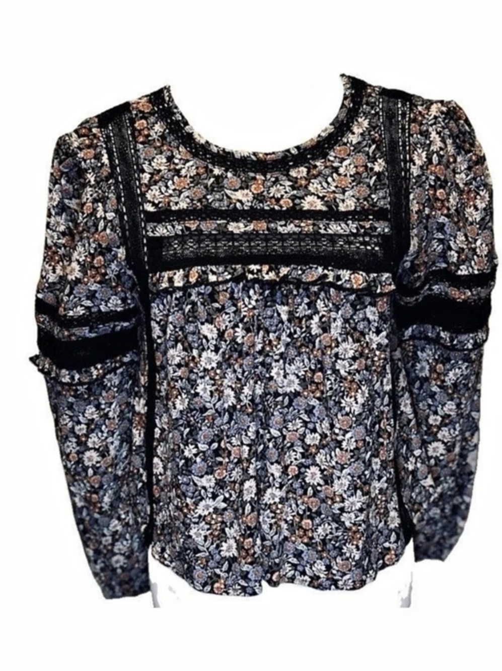 American Eagle Floral Lace Open Back Tie Boho Crop Blouse Top XS Whimsigoth